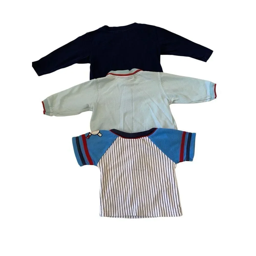 Lot of 3 Boys 12M Long Sleeve Button Up Shirts Baseball T Shirt Jersey Casual